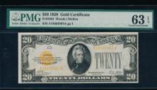 1928 $20 Gold Certificate PMG 63EPQ