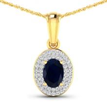 14KT Yellow Gold 0.75ctw Blue Sapphire and Diamond Pendant