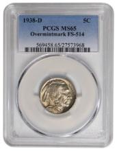 1938-D Buffalo Nickel Over mintmark PCGS MS65