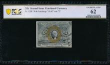 25 Cent Second Issue Fractional PCGS 62