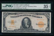 1922 $10 Gold Certificate PMG 35EPQ