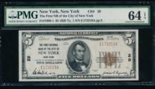 1929 $5 New York NY National Note PMG 64EPQ