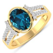 14KT Yellow Gold 1.9ctw London Blue Topaz and Diamond Ring
