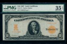 1907 $10 Gold Certificate PMG 35EPQ