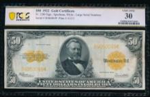 1922 $50 Gold Certificate PCGS 30