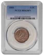 1855 Braided Hair Half Cent PCGS MS63BN
