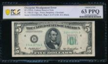 1950A $5 ERROR FRN PCGS 63PPQ