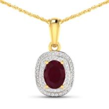 14KT Yellow Gold 1.5ct Ruby and Diamond Pendant with Chain