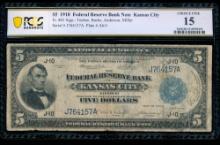 1918 $5 Kansas City FRBN PCGS 15