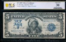 1899 $5 Chief Silver Certificate PCGS 30