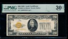 1928 $20 Gold Certificate PMG 30EPQ