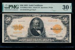 1922 $50 Mule Gold Certificate PMG 30EPQ