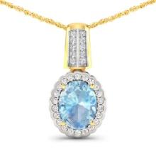 14KT Yellow Gold 1.4ctw Aquamarine and Diamond Pendant