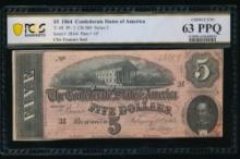 1864 $5 T-69 Confederate PCGS 63PPQ