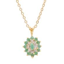 Plated 18KT Yellow Gold 1.00ctw Emerald and Diamond Pendant with Chain