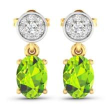 14KT Yellow Gold 1.26ctw Peridot Topaz and Diamond Earrings