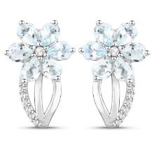 Plated Rhodium 1.44ctw Aquamarine and White Topaz Earrings
