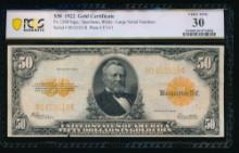 1922 $50 Gold Certificate PCGS 30