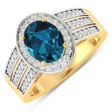 14KT Yellow Gold 1.9ctw London Blue Topaz and Diamond Ring