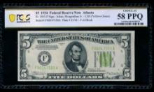 1934 $5 Atlanta FRN PCGS 58PPQ