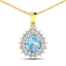 14KT Yellow Gold 2.3ctw Aquamarine and Diamond Pendant