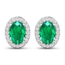 14KT White Gold 1.12ctw Zambian Emerald and Diamond Earrings