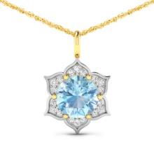 14KT Yellow Gold 1.9ctw Aquamarine and Diamond Pendant