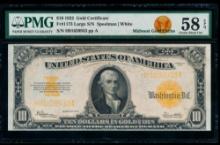 1922 $10 Gold Certificate PMG 58EPQ