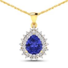 14KT Yellow Gold 3.25ctw Tanzanite and Diamond Pendant
