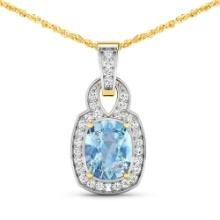 14KT Yellow Gold 1.65ctw Aquamarine and Diamond Pendant
