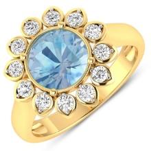 14KT Yellow Gold 1.9ctw Aquamarine and Diamond Ring