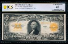 1922 $20 Gold Certificate PCGS 40