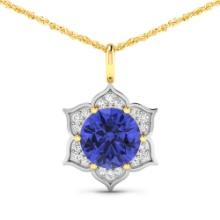 14KT Yellow Gold 2.02ctw Tanzanite and Diamond Pendant