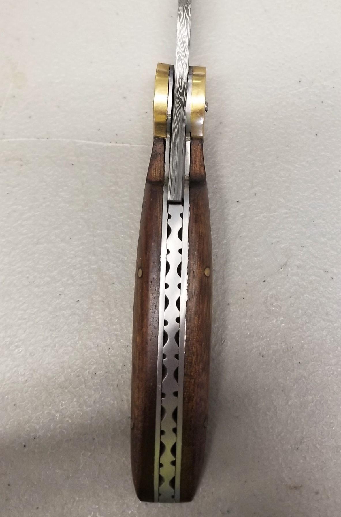 Custom Damascus Steel Folding Knife in Case