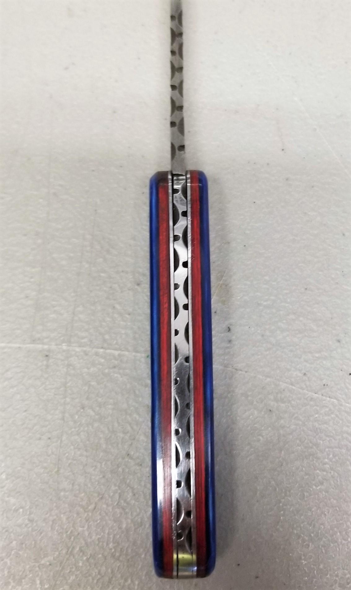 Custom Damascus Steel Folding Knife in Case