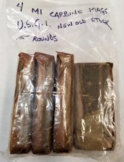 (4) M1 Carbine USGI NOS 15rd Magazines
