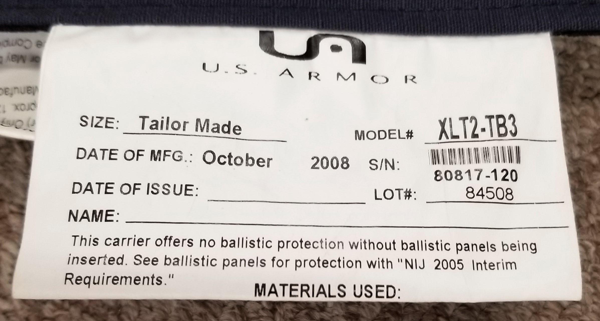 (2) US Armour Ballistic Vests