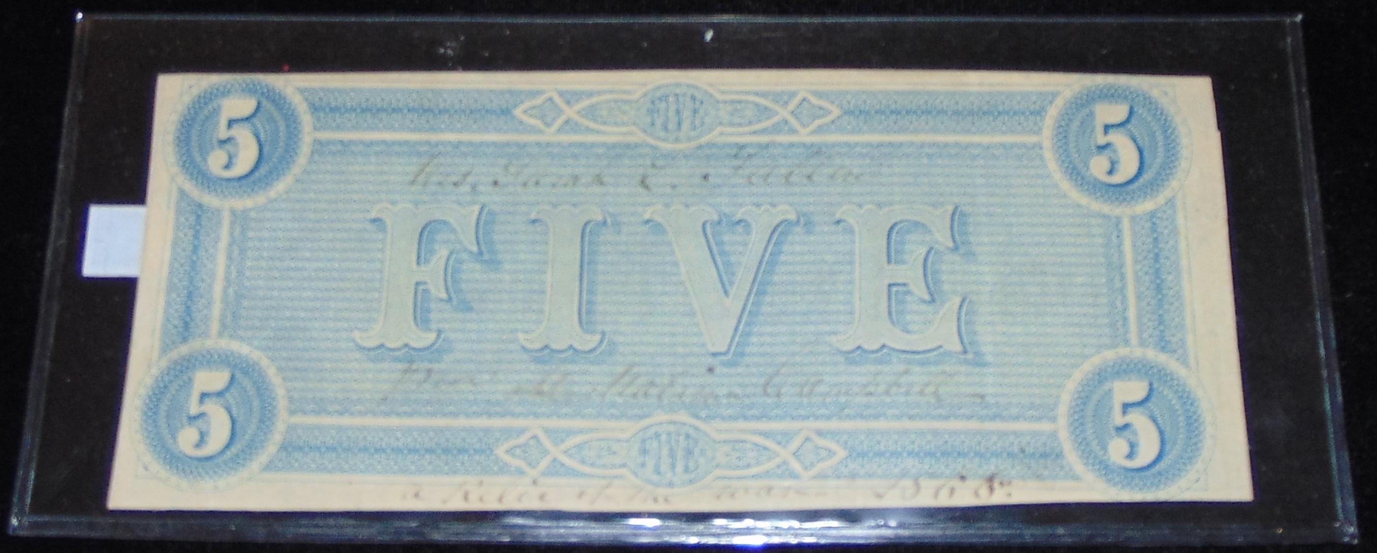 February 1864 $5 Confederate Note.