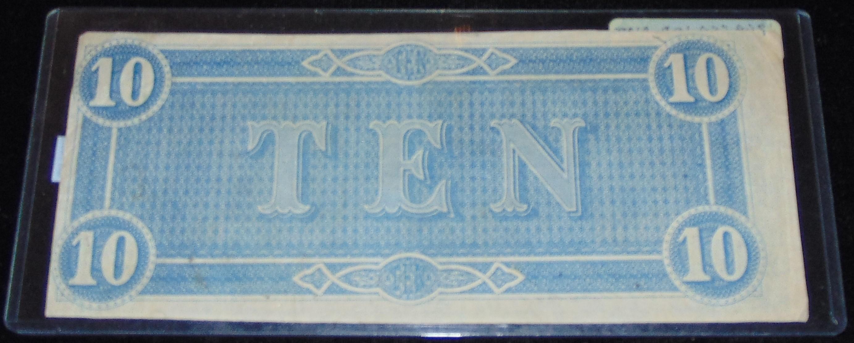 February 1864 $10 Confederate Note.