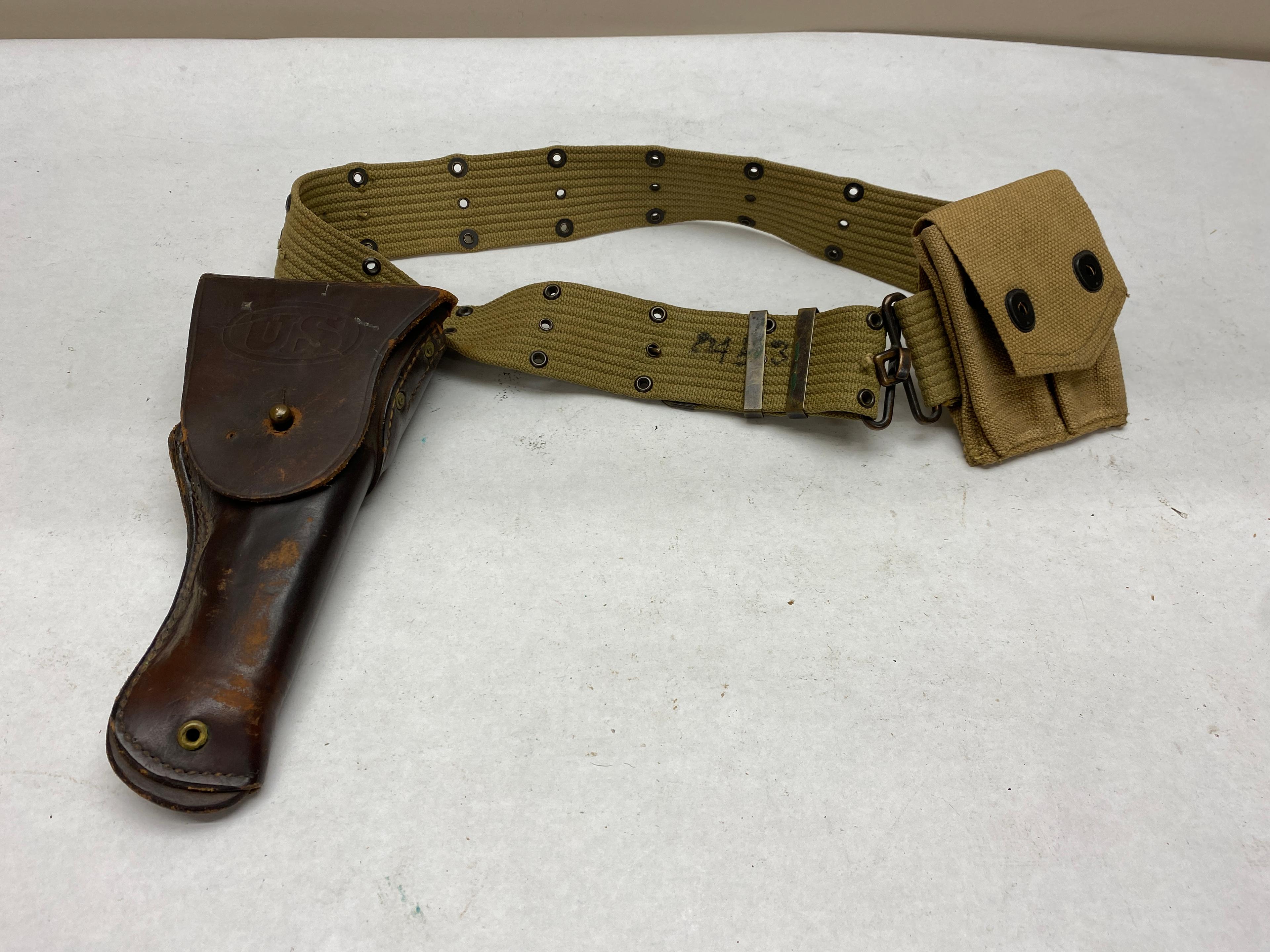 U.S. WWII ERA GUN BELT WITH HOLSTER AND MAG POUCH