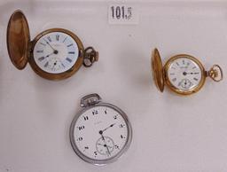 3 Pocket Watches: Columbia, Elgin, Hampden.