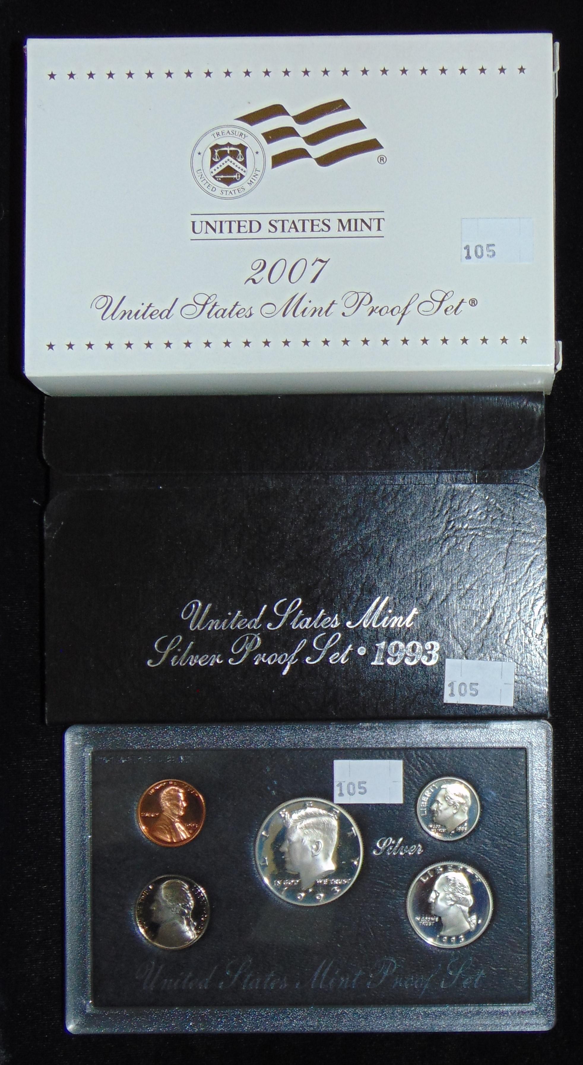 1993 Silver U.S. Proof Set. 2007 U.S. Proof Set.