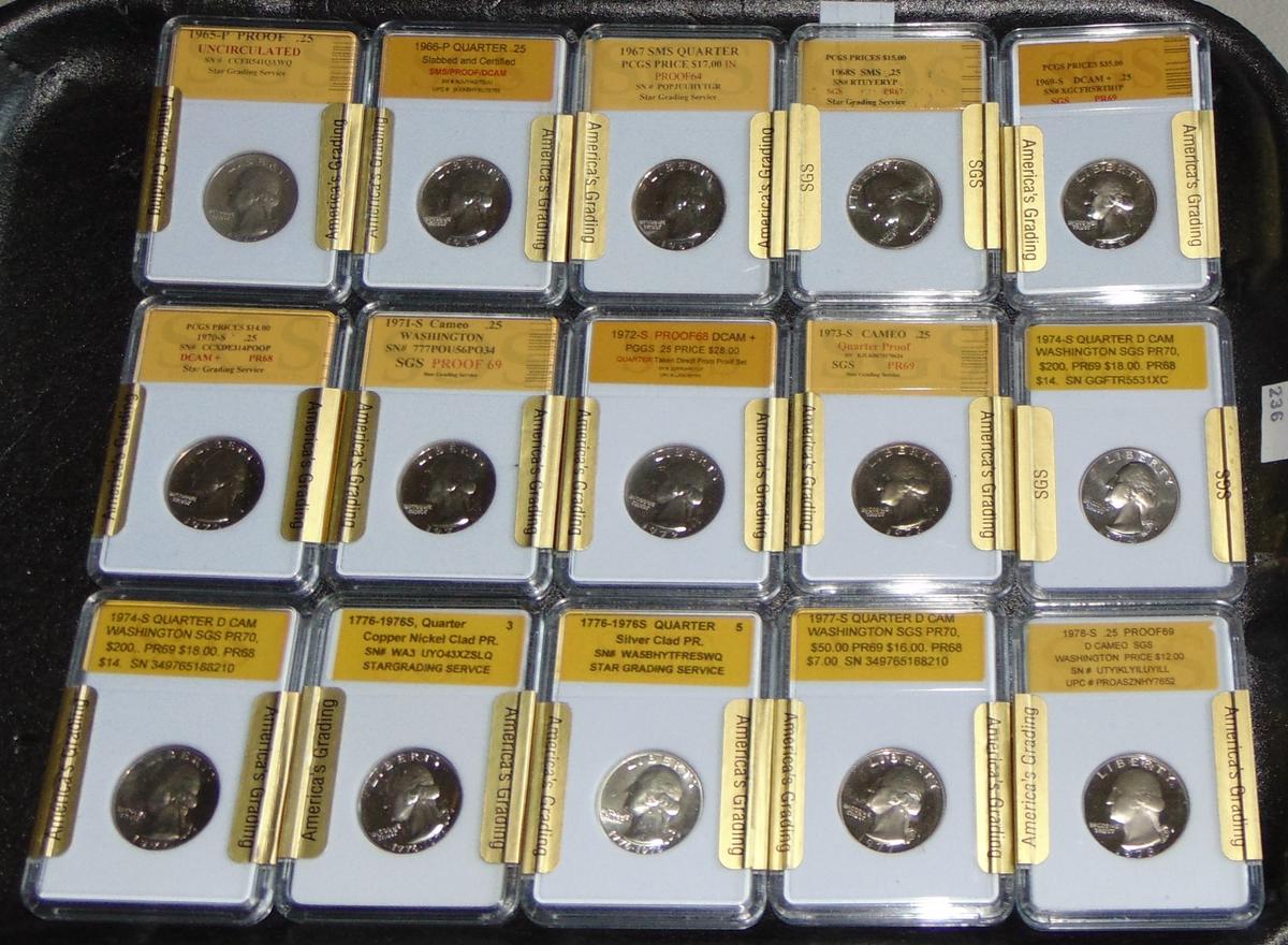 15 SGS Slabbed Quarters 1965-1978-S SMS, UNC &