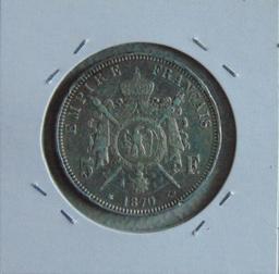 1870 France 5 Francs 25gr. .72 Troy Oz. .900 fine