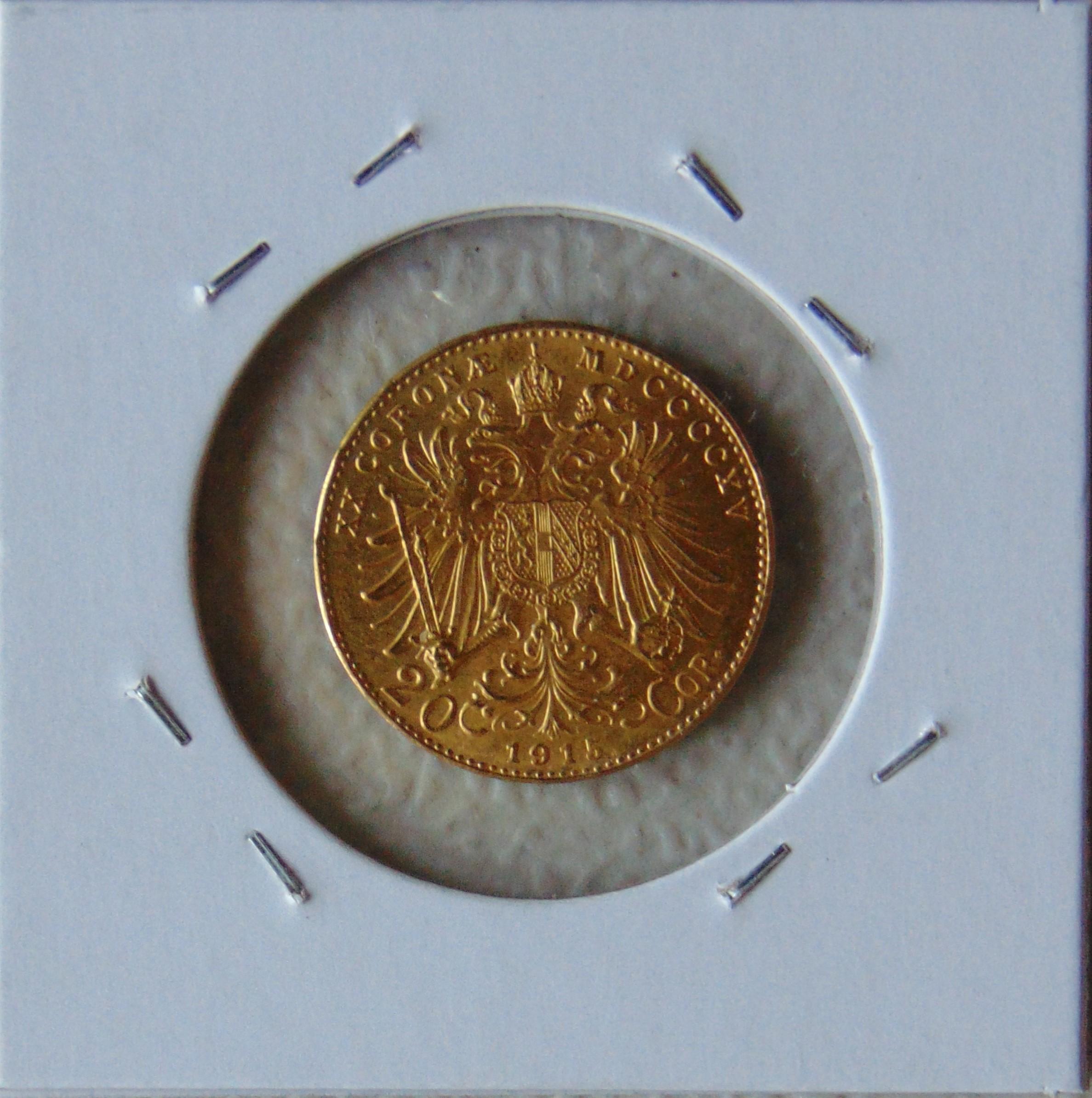 1915 Austria-Hungary 20 Corona Gold .196 Troy BU.