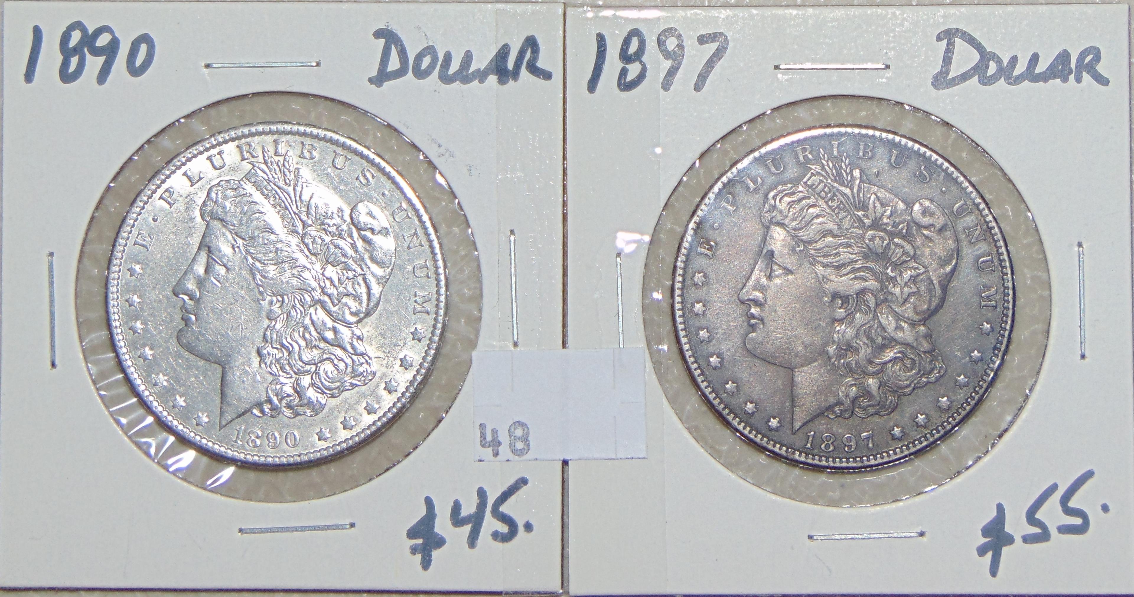 1890, 1897 Morgan Dollars.