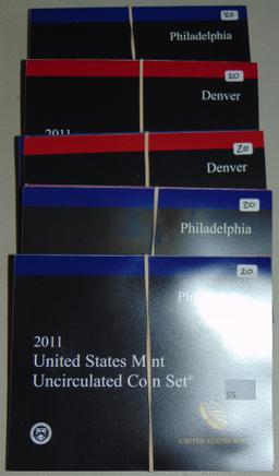 5 2011 U.S. Mint UNC. Sets P, D.