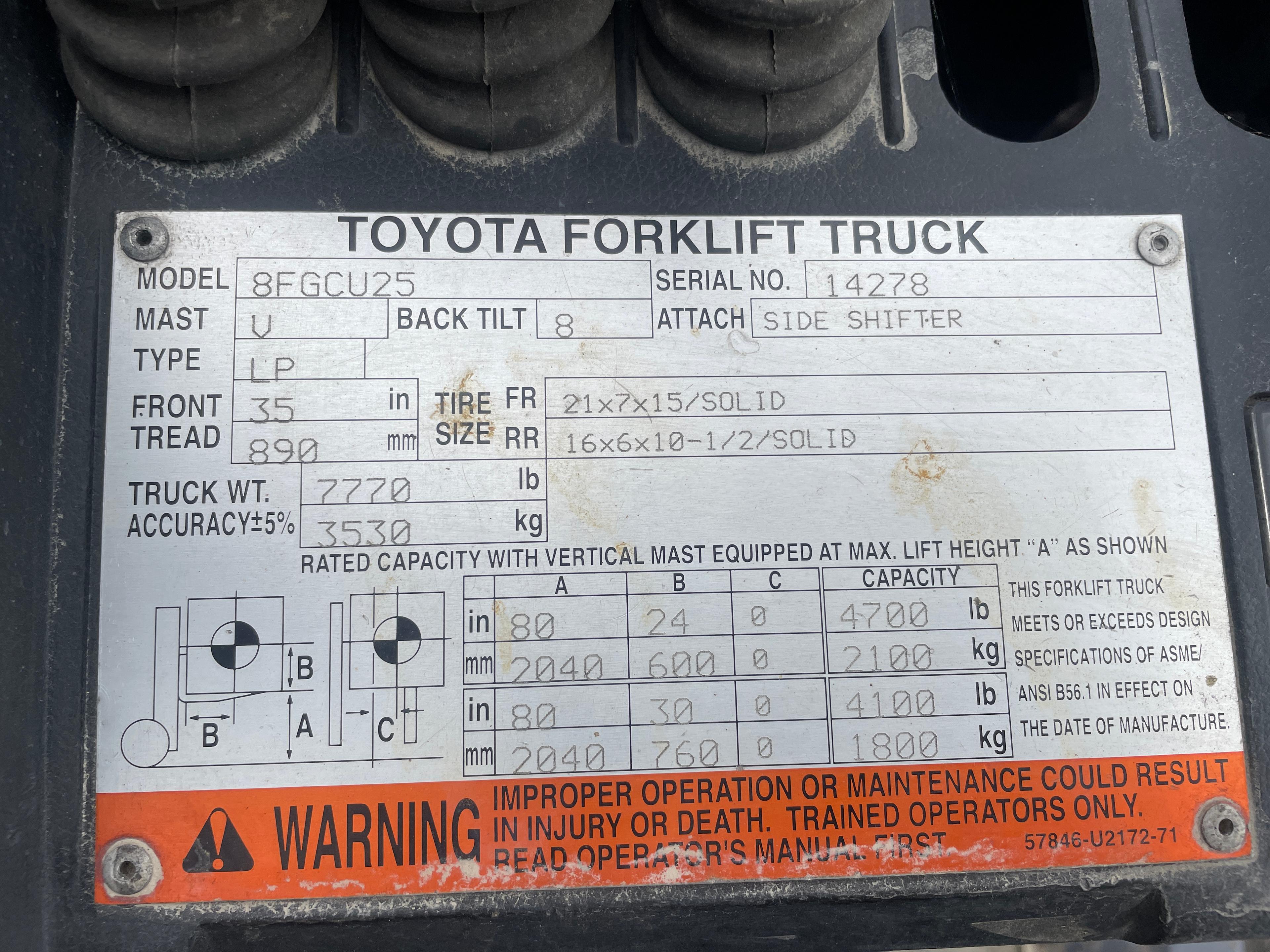 Toyota 5,000 IB LP Forklift