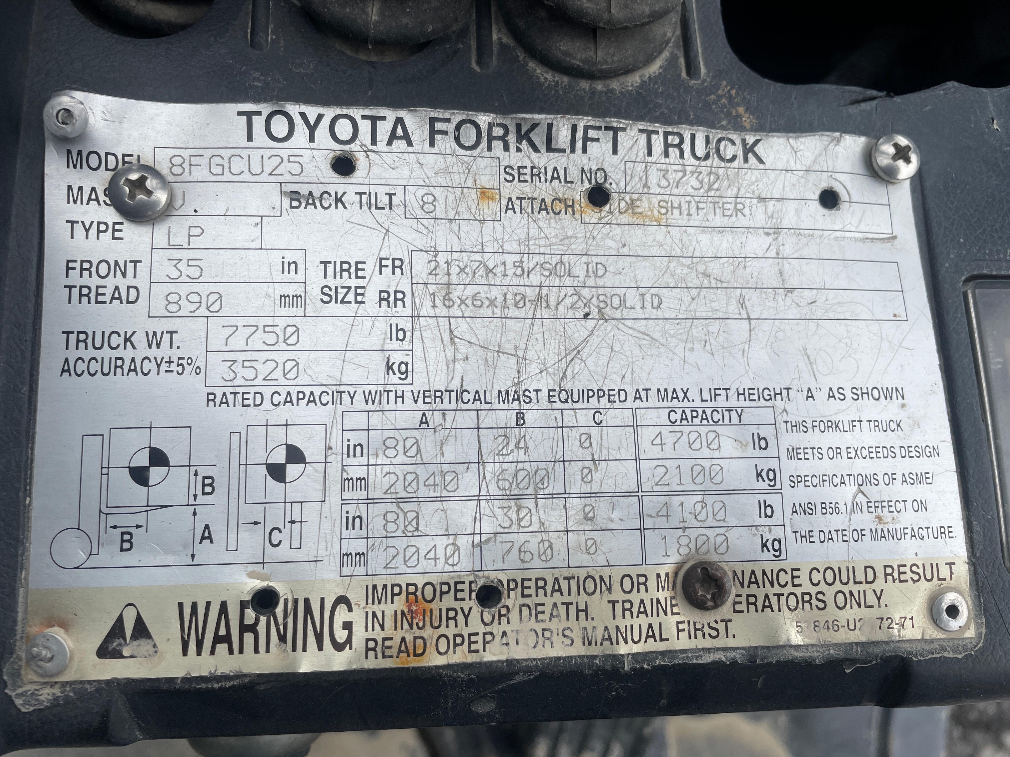 Toyota 5,000 IB LP Forklift
