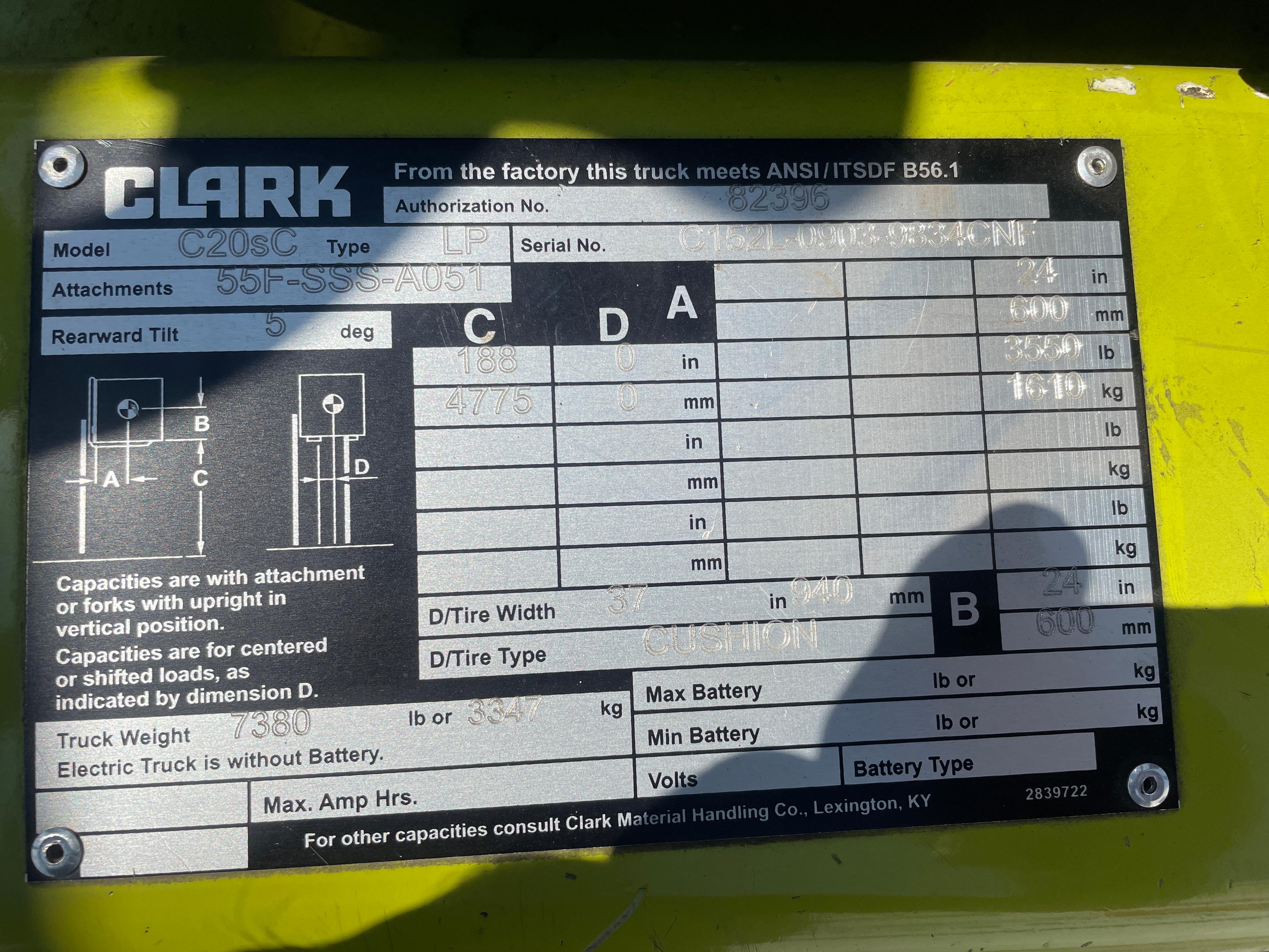 2017 Clark 4,000lb LP Forklift